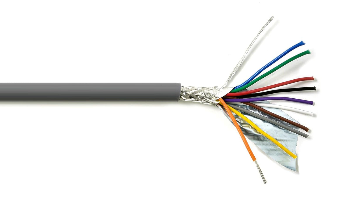AMESB 20AWG 10C Shielded Cable Wire (UL2464) - Flexible Str TC, PVC Ins, OS+Drain+TC BRD, PVC JKT for CNC Machine, Stepper Motor, VFD Spindle