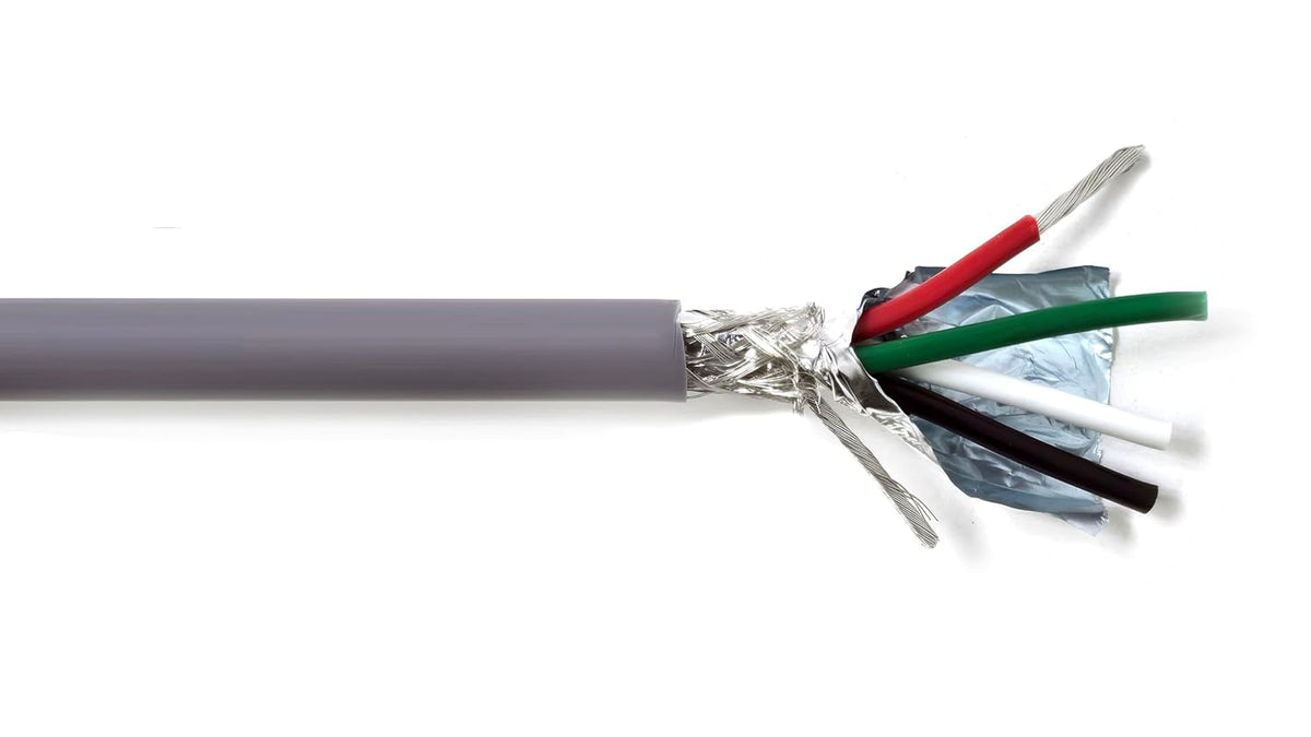 AMESB 14AWG 4C Shielded Cable Wire (UL2464) - Flexible Str TC, PVC Ins, OS+Drain+TC BRD, PVC JKT for CNC Machine, Stepper Motor, VFD Spindle