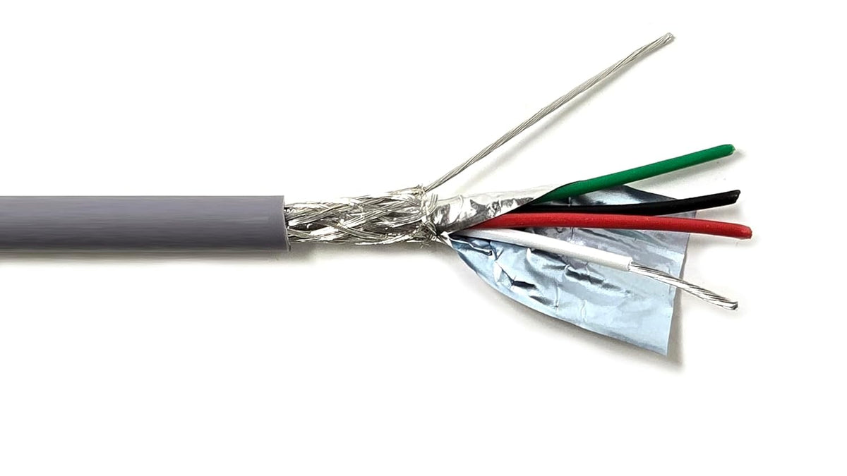 AMESB 22AWG 4C Shielded Cable Wire (UL2464) - Flexible Str TC, PVC Ins, OS+Drain+TC BRD, PVC JKT for CNC Machine, Stepper Motor, VFD Spindle