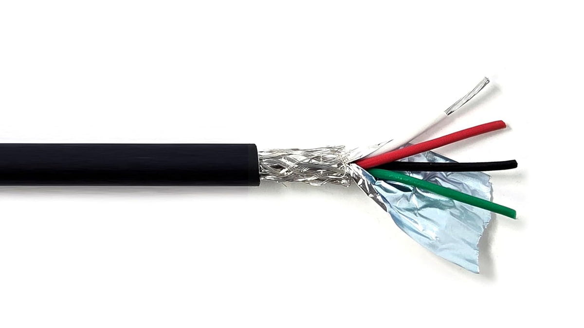 AMSB 22AWG 4C Shielded Cable Wire (UL2464) - Highly Flexible Str TC, PVC Ins, OS+TC BRD, PVC JKT for CNC Machine, Stepper Motor, VFD Spindle