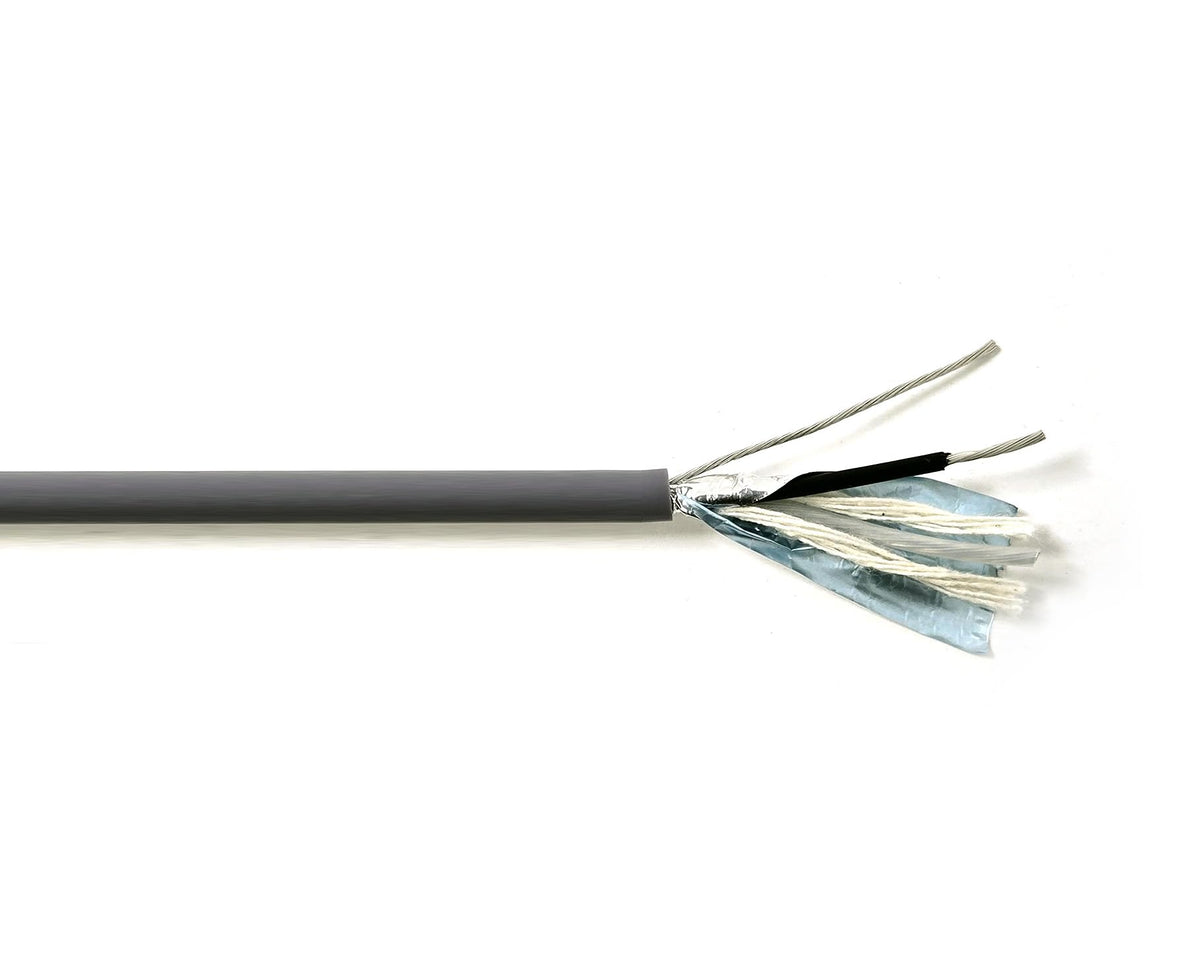 18AWG 1Pr Foil Shielded Cable Equal to Belden 8760 Str TC, PE Ins, Indiv., PVC JKT, CM for Audio, Control, Instrumentation, Low Voltage Analog Signals & Digital Control, Computer Grey 100FT