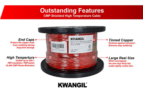 Equal to Belden 88760 18AWG 1Pr High Temp 300V 200C Plenum Rated CMP Str TC FEP Ins Overall Shielded FEP JKT for Communications, Audio, Control, Signaling, Power-Limited Systems Red 250FT